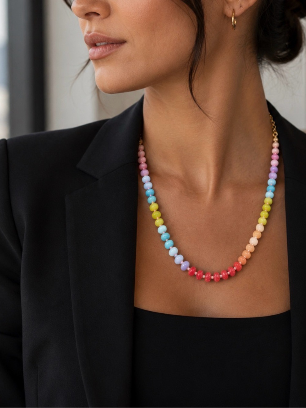 Rainbow Beaded Necklace – Multicolor Natural Stones